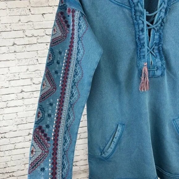 Sundance | Casual Blue Denim Bohemian Lace-Up Hoodie size PXS - Picture 3 of 5